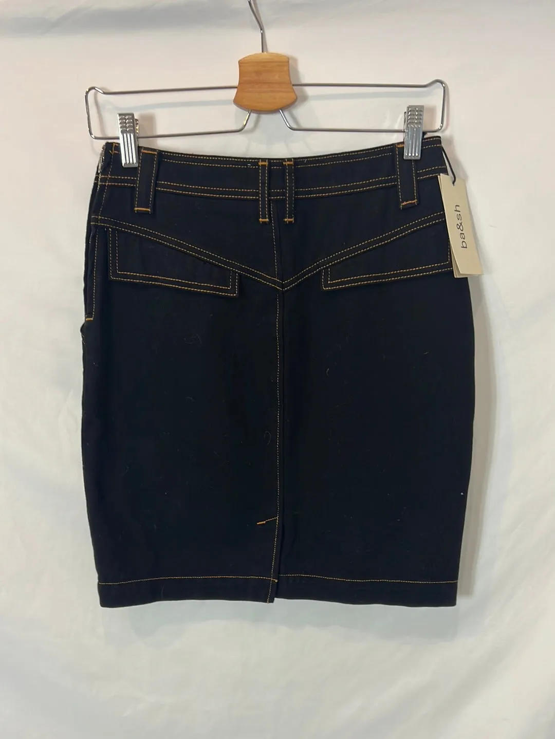 BA&SH. Falda denim negra costuras T.s