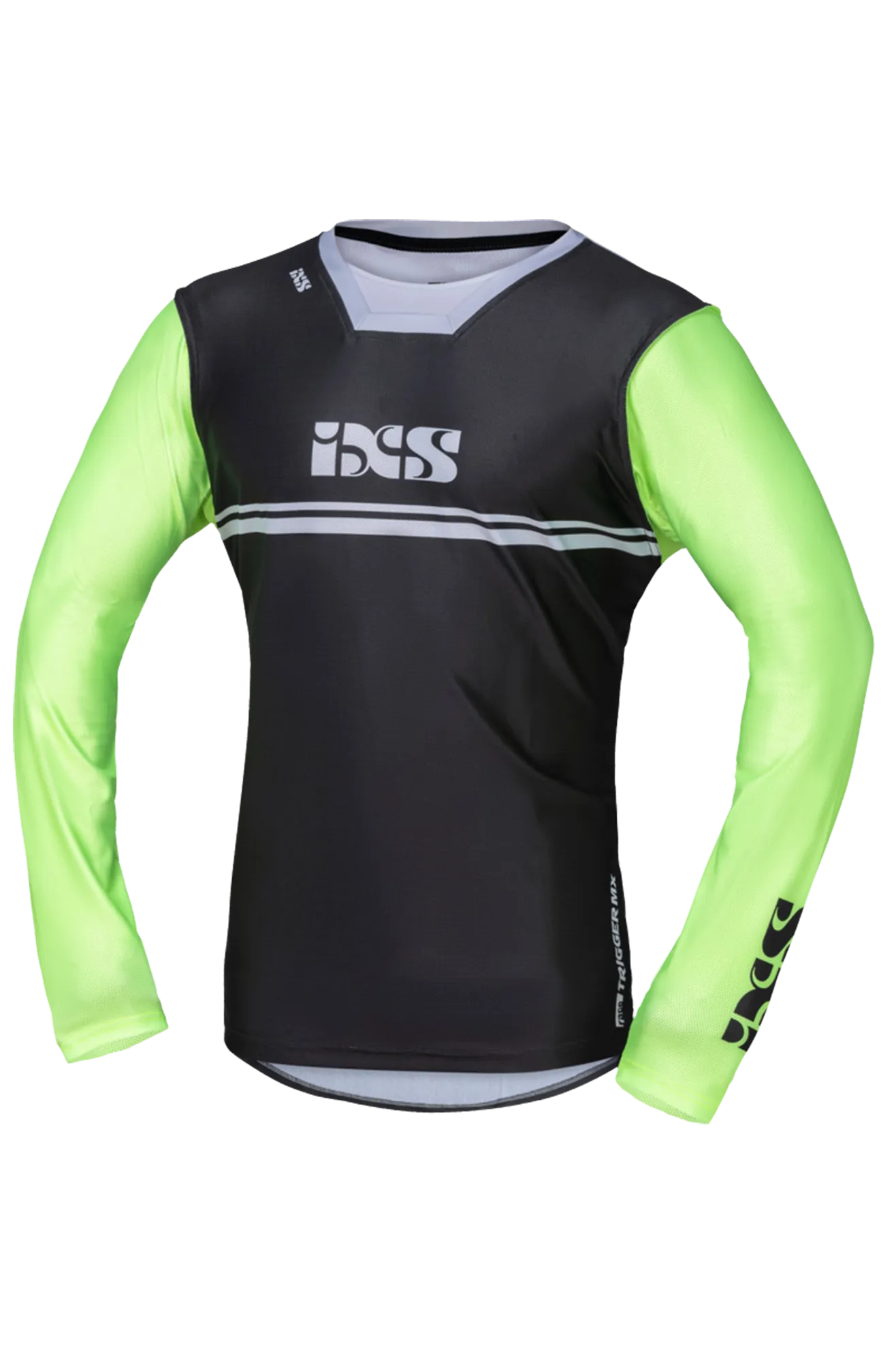 Camiseta de Cross iXS Trigger 4.0 Antracita-Verde Flúor-Blanco