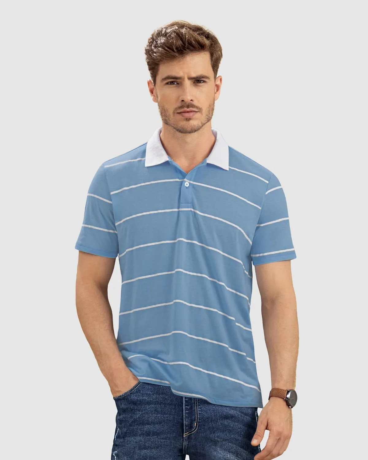 Camiseta tipo polo con cuello y puos tejidos y perilla funcional