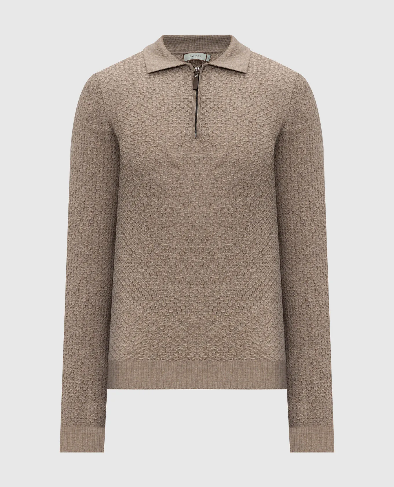 Canali Beige polo shirt made of wool in a woven pattern