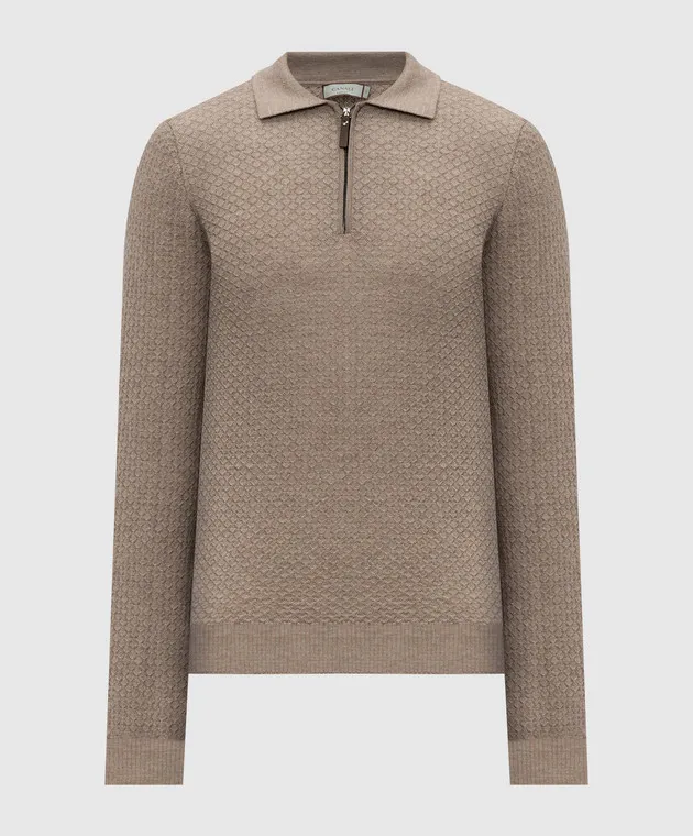 Canali Beige polo shirt made of wool in a woven pattern