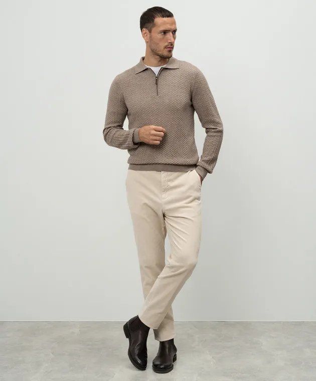 Canali Beige polo shirt made of wool in a woven pattern