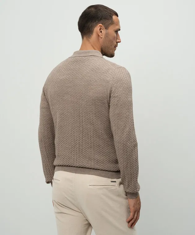 Canali Beige polo shirt made of wool in a woven pattern