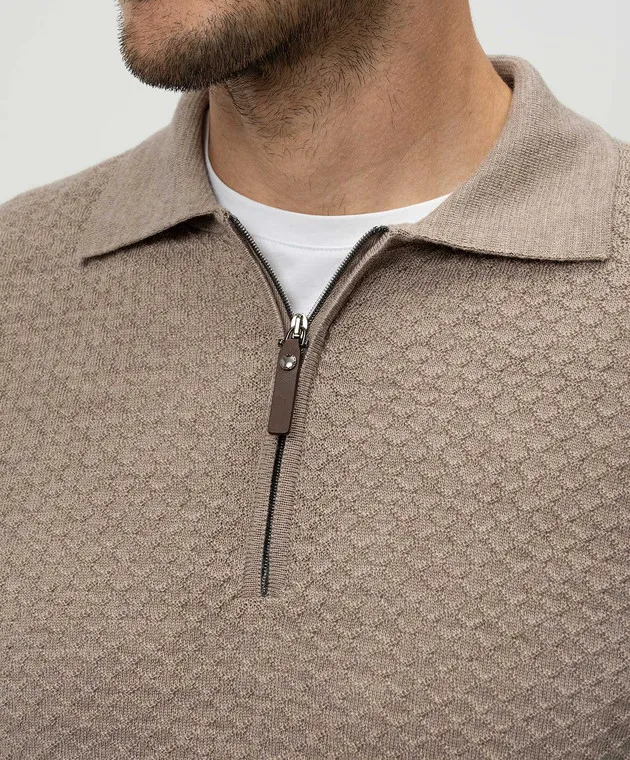 Canali Beige polo shirt made of wool in a woven pattern