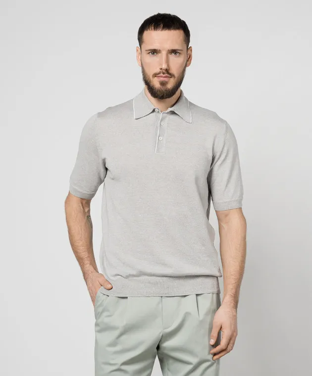 Cashmere&Whiskey Gray polo shirt with linen and cashmere