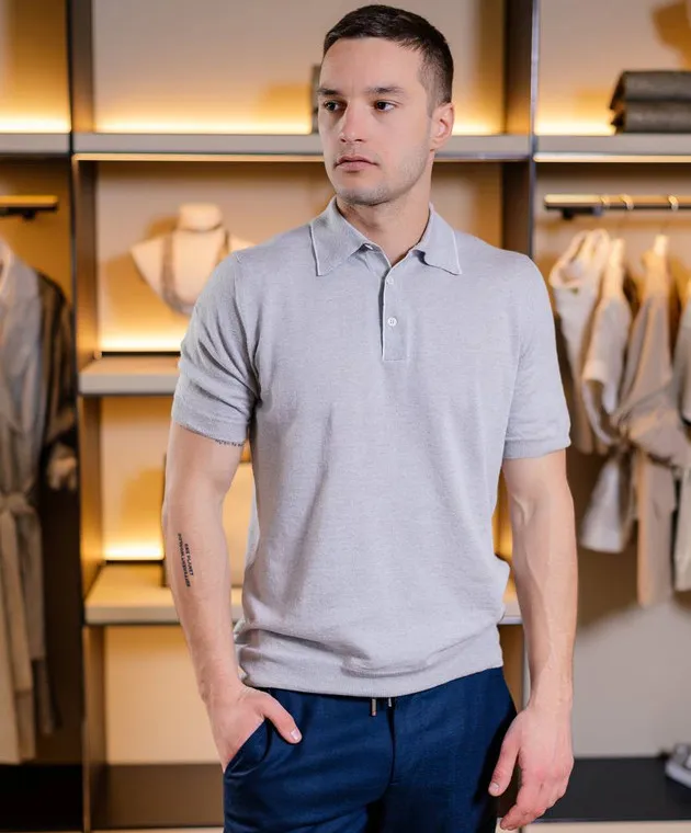 Cashmere&Whiskey Gray polo shirt with linen and cashmere