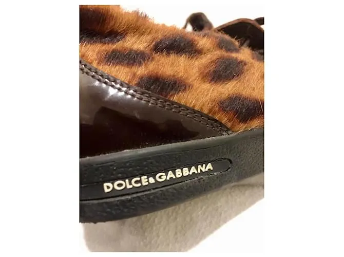 Dolce & Gabbana Deportivas de charol y piel de becerro estilo pony Castaño Estampado de leopardo 