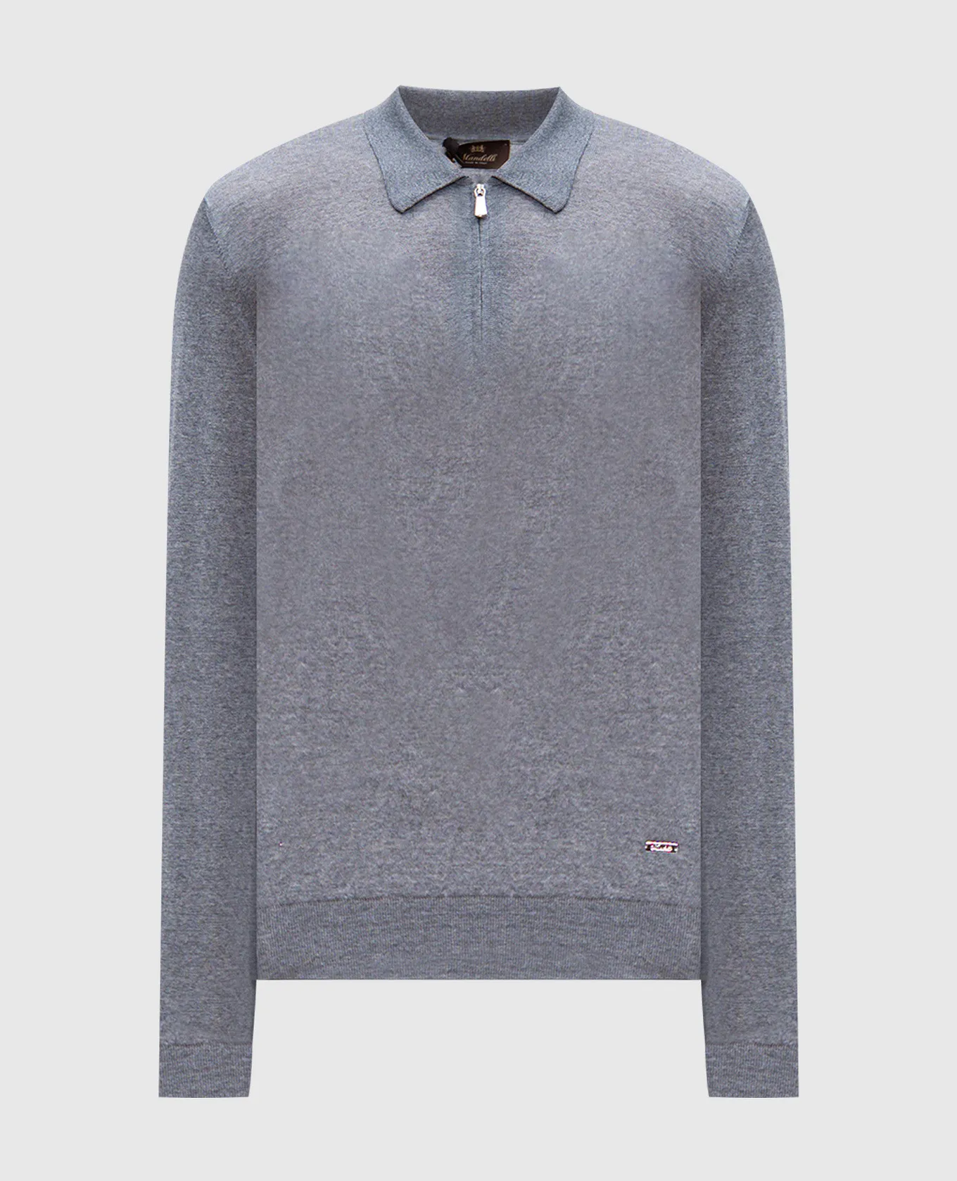 Enrico Mandelli Gray melange wool polo with metallic logo