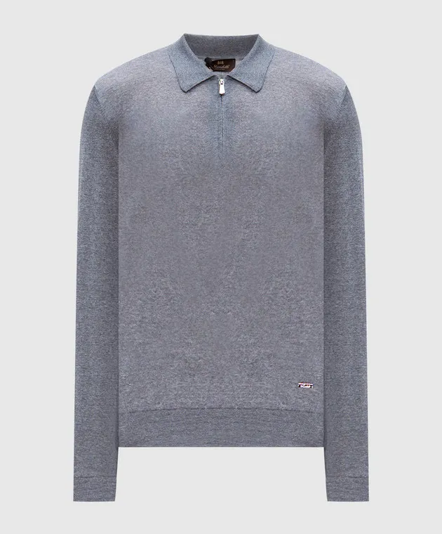 Enrico Mandelli Gray melange wool polo with metallic logo