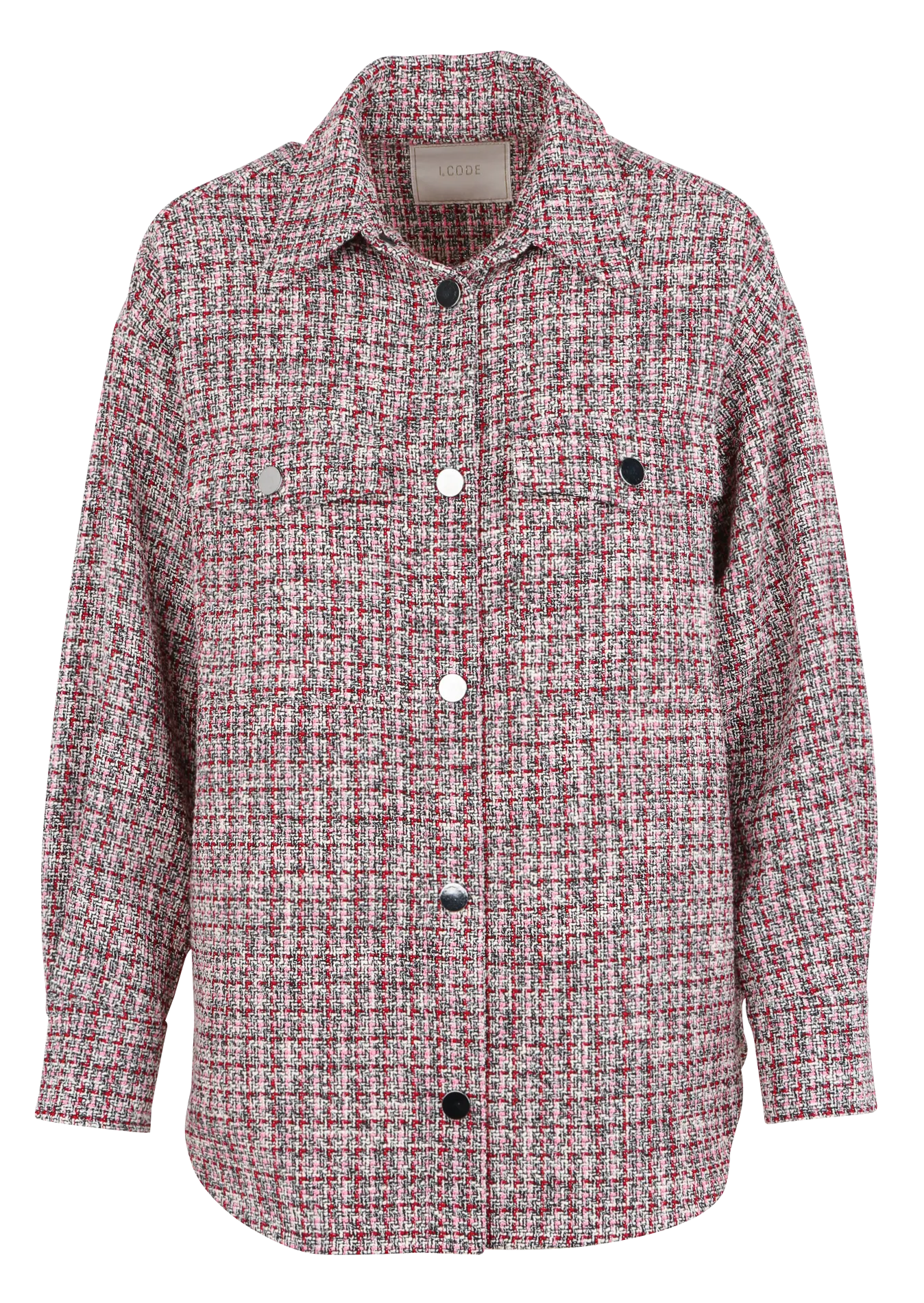 I CODE Camisa de sobrecamisa con cuello clásico de tweed en rojo