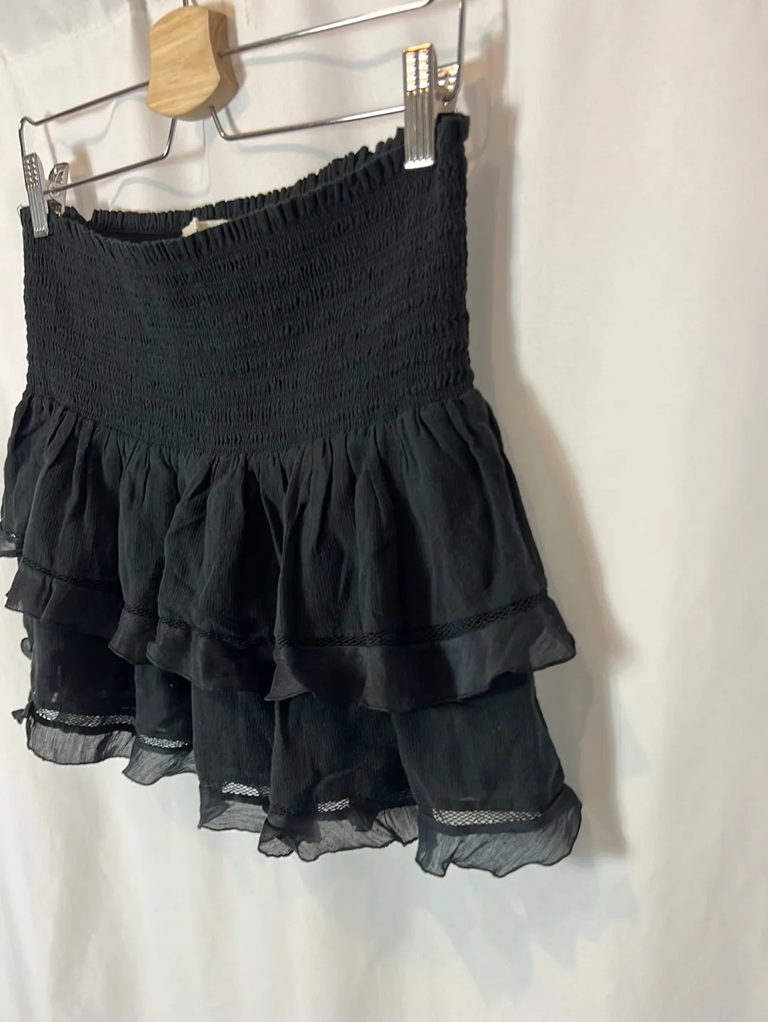 ISABEL MARANT. Falda negra volantes mezcla texturas. T 40