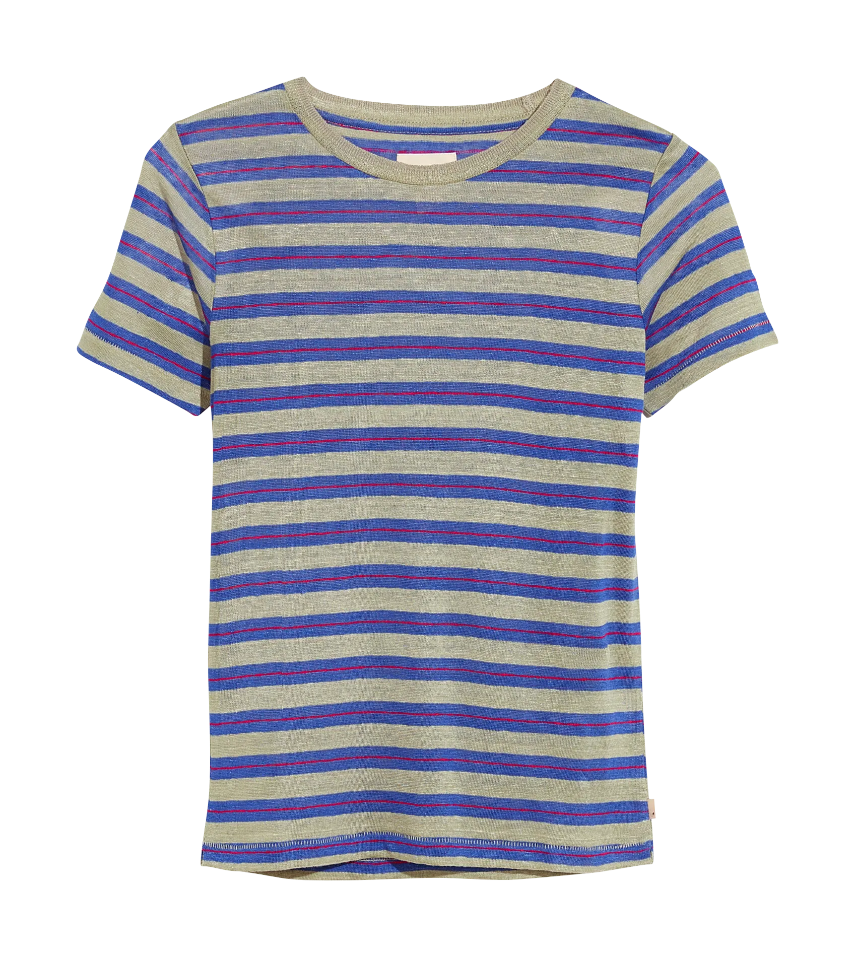 MOGO - Camiseta de lino a rayas con cuello redondo en azul