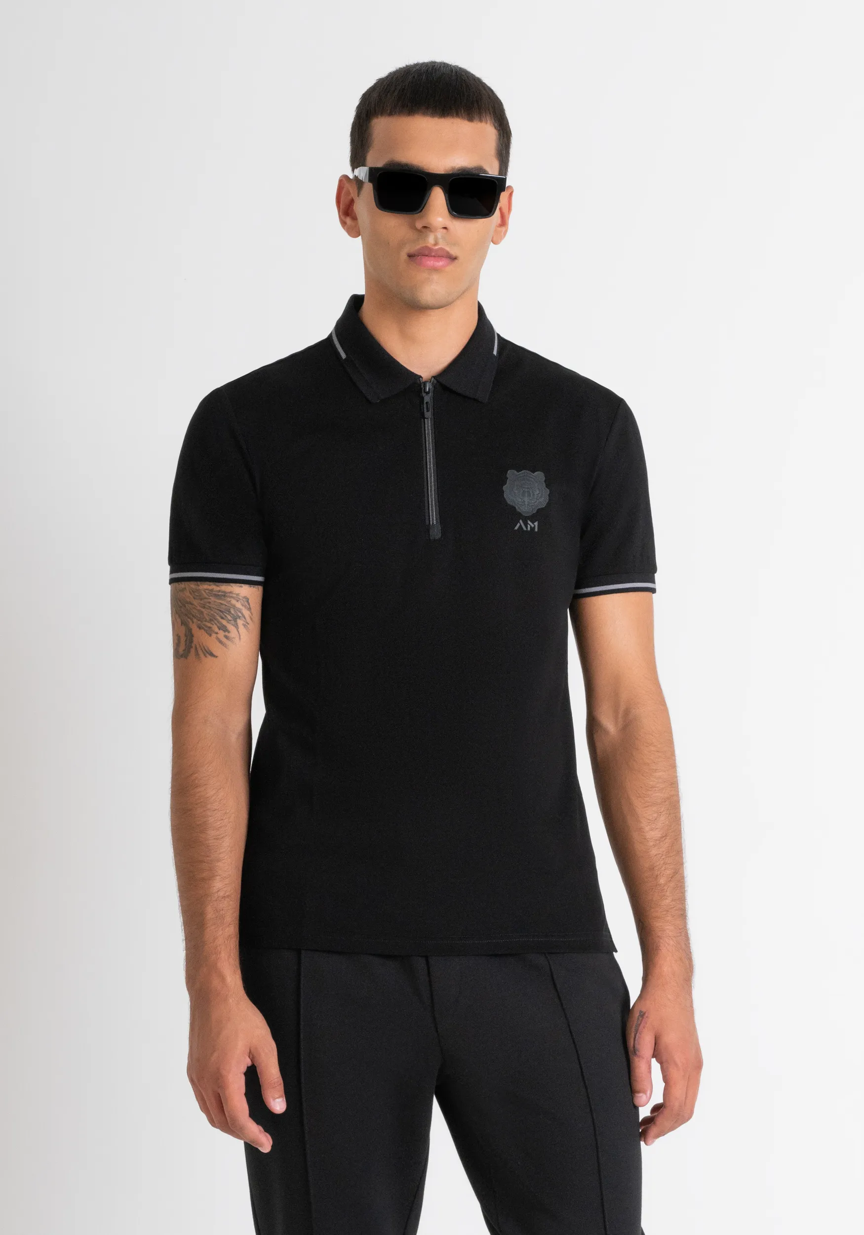 POLO CAMISETA SLIM FIT DE PIQUÉ DE ALGODÓN Y LOGOTIPO DE TIGRE DE GOMA