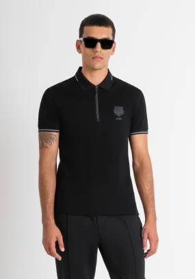 POLO CAMISETA SLIM FIT DE PIQUÉ DE ALGODÓN Y LOGOTIPO DE TIGRE DE GOMA