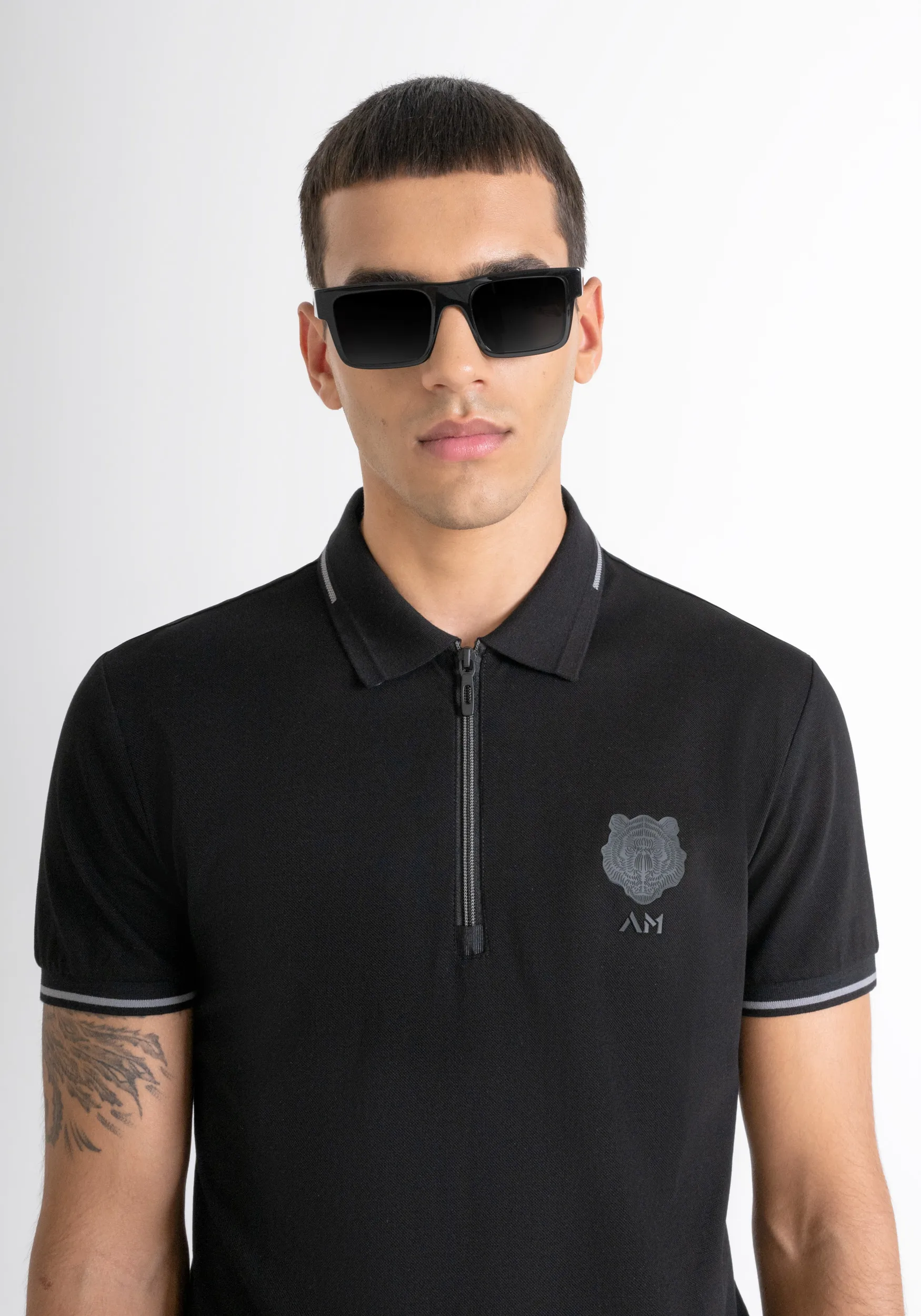 POLO CAMISETA SLIM FIT DE PIQUÉ DE ALGODÓN Y LOGOTIPO DE TIGRE DE GOMA