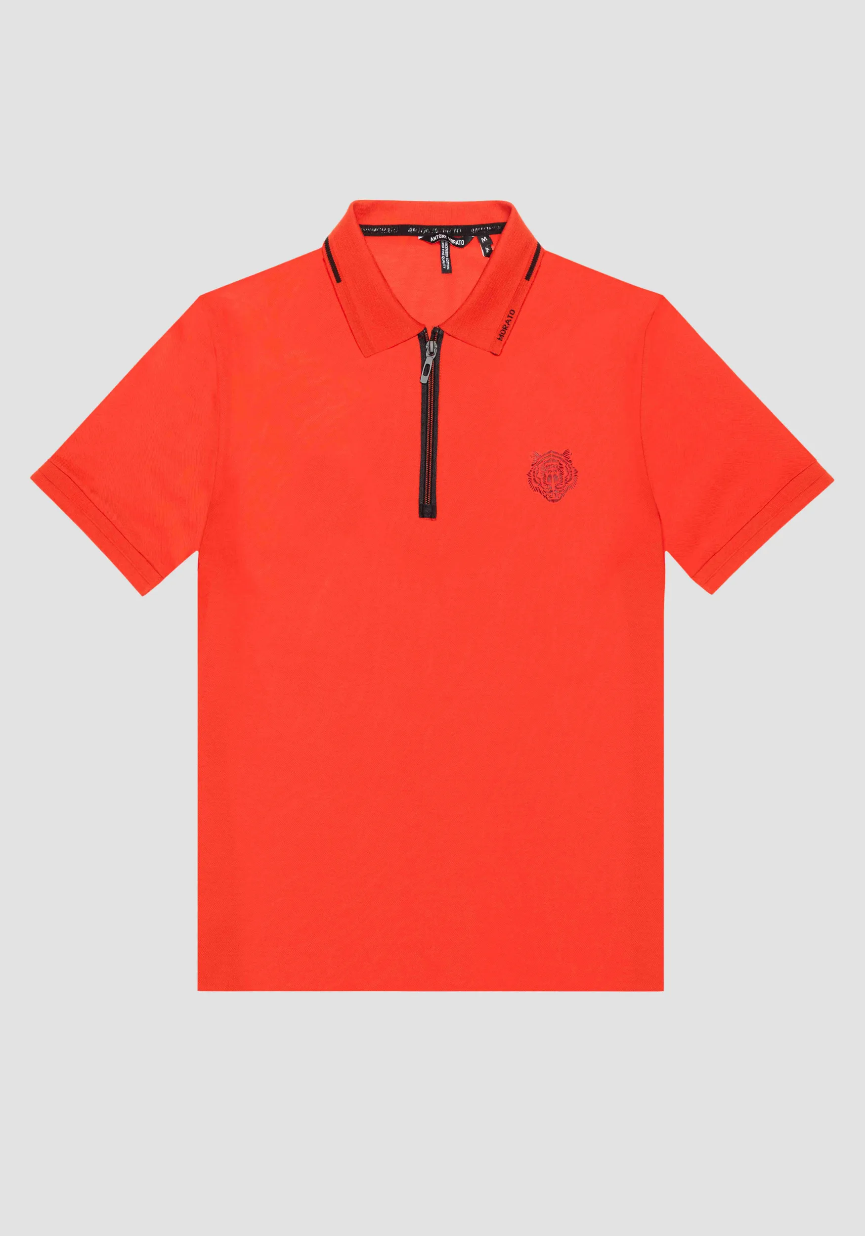 POLO SLIM FIT DE PIQUÉ DE ALGODÓN MERCERIZADO CON ESTAMPADO DE TIGRE ENGOMADO