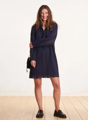 Robe courte ample en jacquard rayé en azul