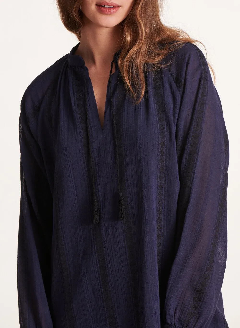 Robe courte ample en jacquard rayé en azul