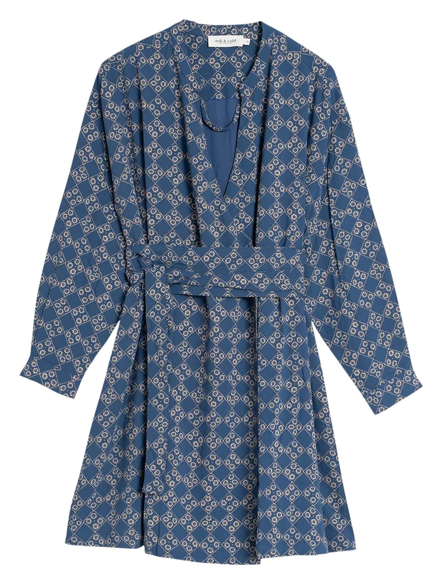 Robe courte col rond imprimée en azul