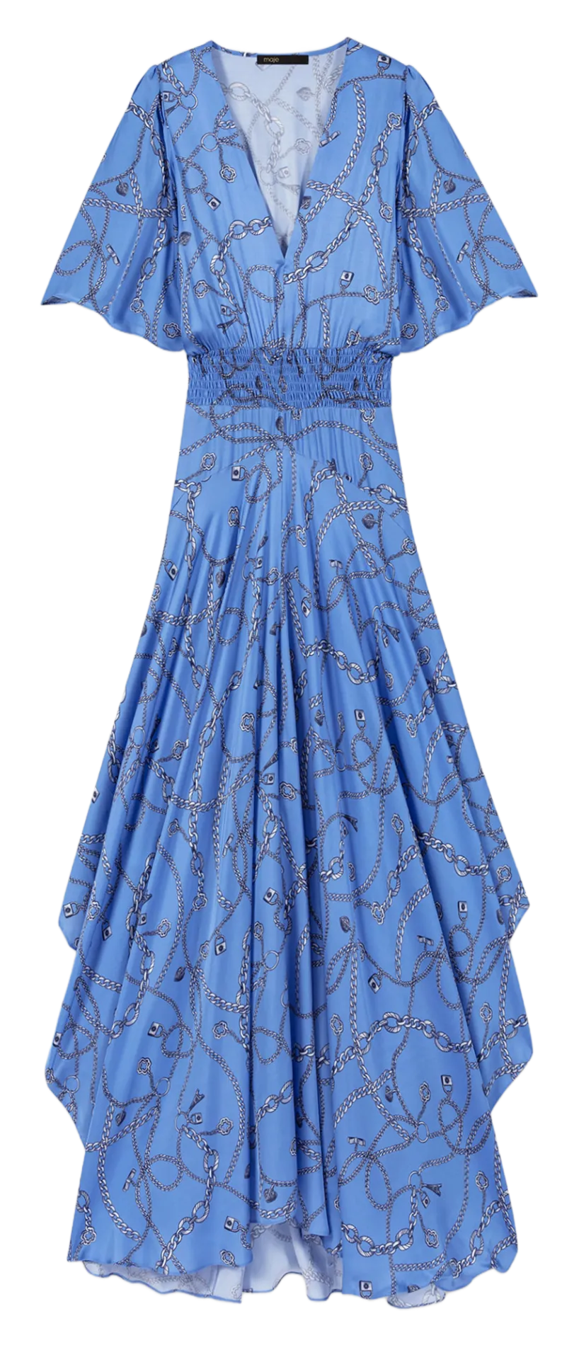 Robe longue col V imprimée en azul