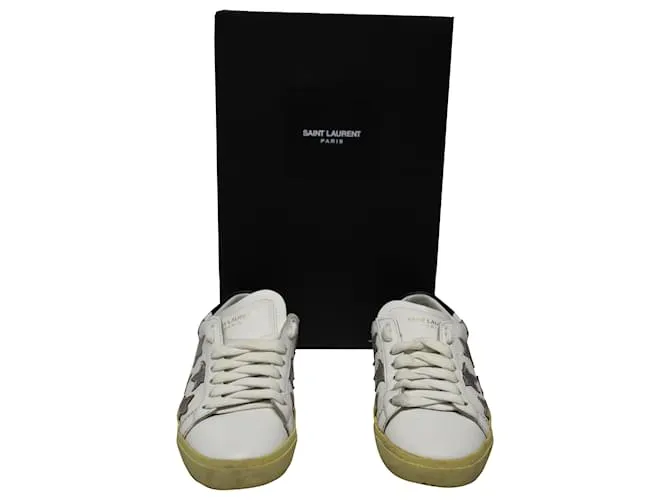 Saint Laurent París SL/06 Deportivas Bajas Estrellas Metálicas en Piel Blanca Blanco 