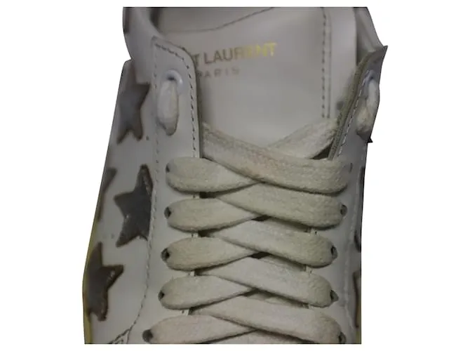 Saint Laurent París SL/06 Deportivas Bajas Estrellas Metálicas en Piel Blanca Blanco 