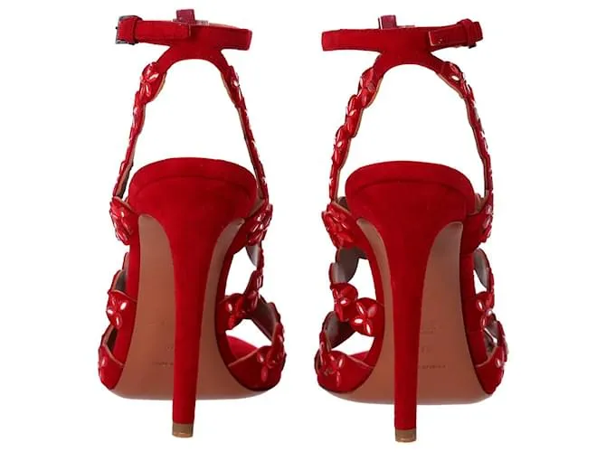 Sandalias Alaïa con adornos de espejo en ante rojo Roja 