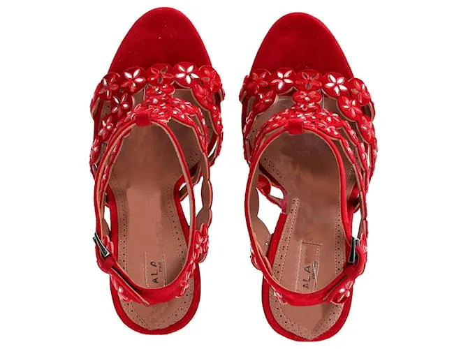 Sandalias Alaïa con adornos de espejo en ante rojo Roja 