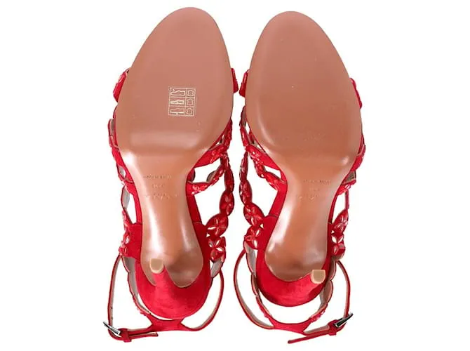 Sandalias Alaïa con adornos de espejo en ante rojo Roja 