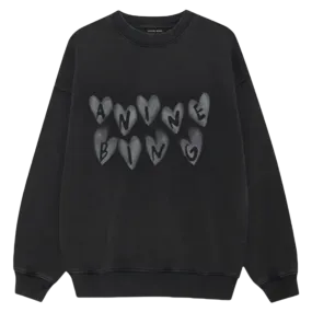 Spencer Sweatshirt Hearts ,washed Black,