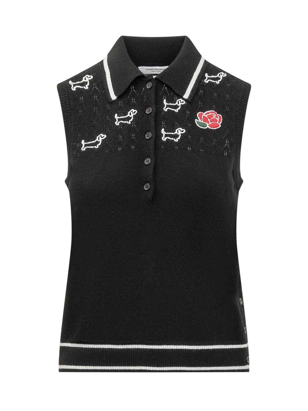 THOM BROWNE Polo Shirt with Rose and Hector Logo