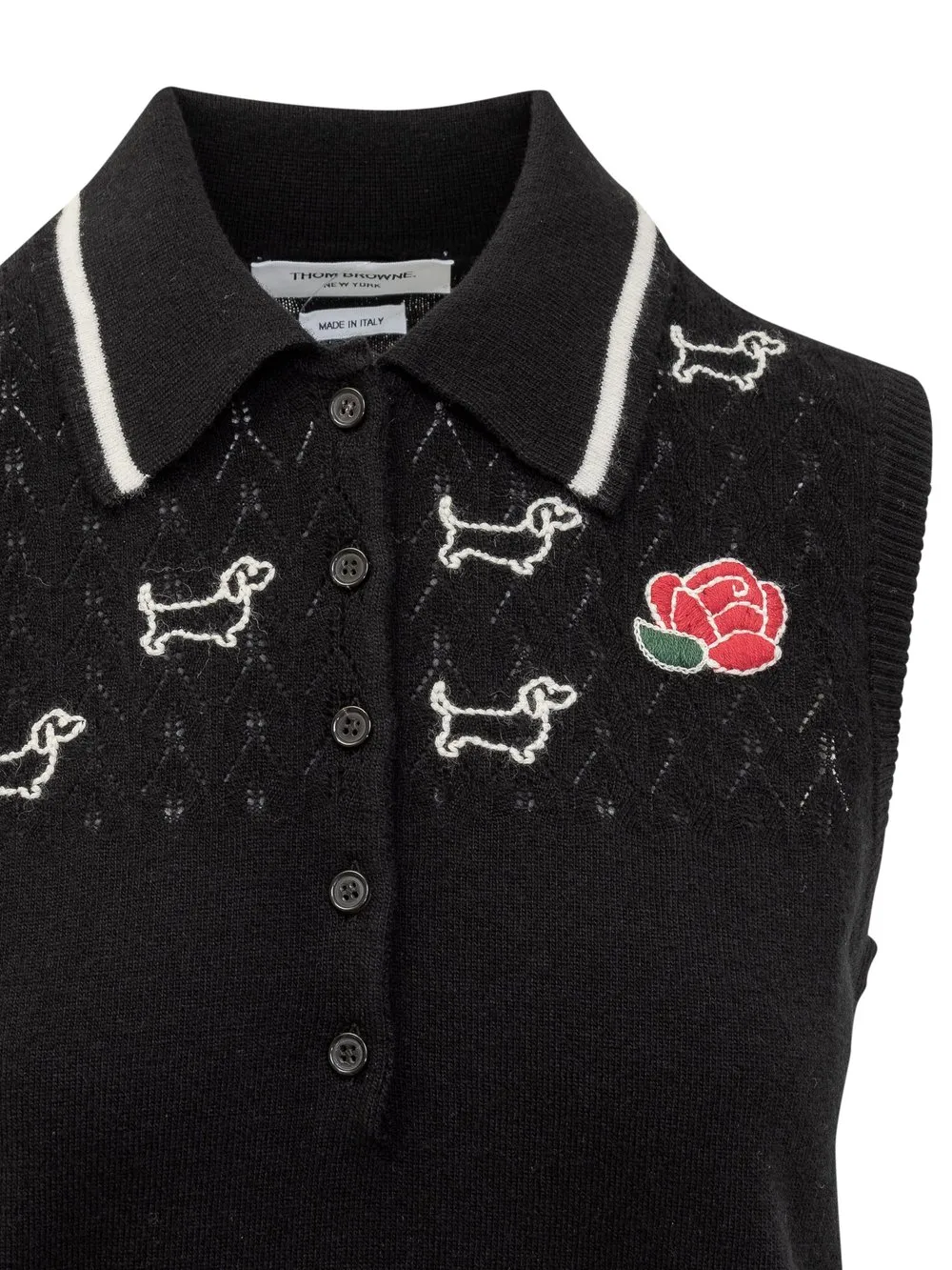 THOM BROWNE Polo Shirt with Rose and Hector Logo