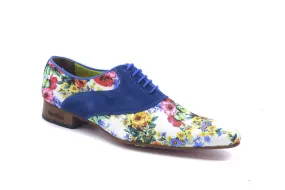 Zapato modelo Ariel, fabricado en Raso Fantasia 522 Afelpado Azul