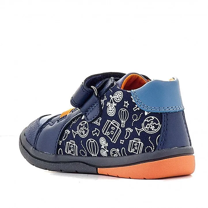 Zapatos abotinados GARVALIN azules y naranja con iconos